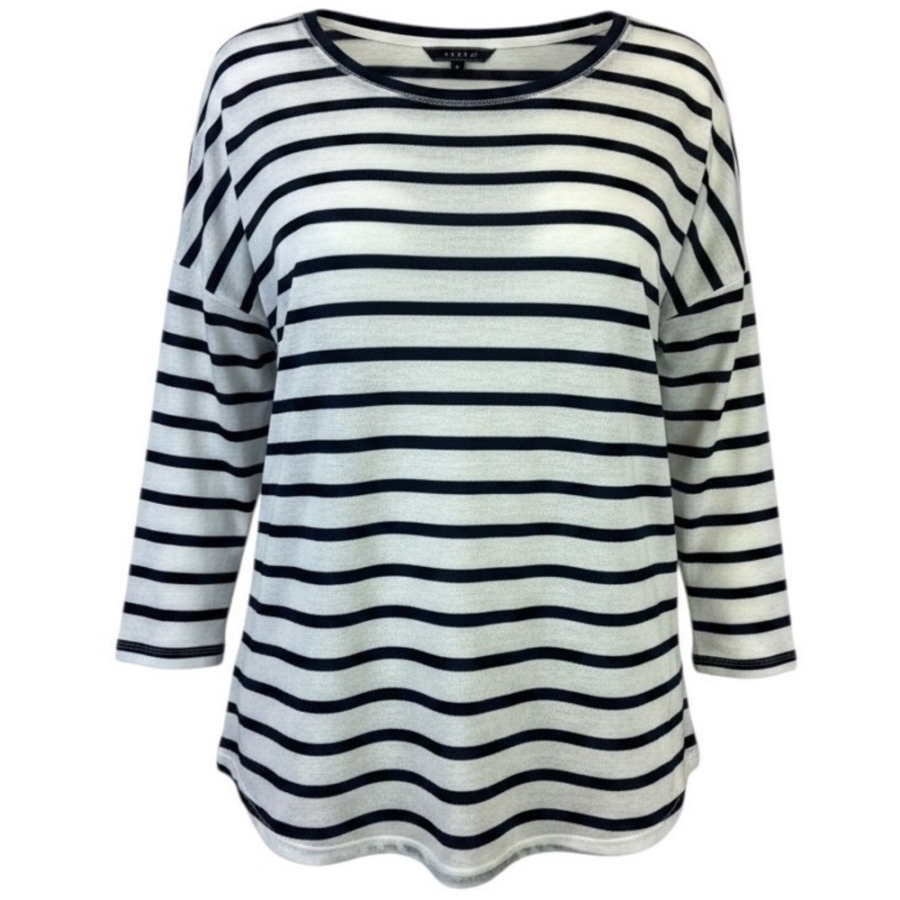 Kiara Top Womens L Navy White Excellent Breton Stripe French Girl Coastal Casual